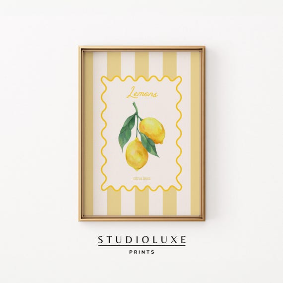 Lemon Botanical Poster Trendy Kitchen Wall Art Food Lover Cute Decor Apartment Artwork