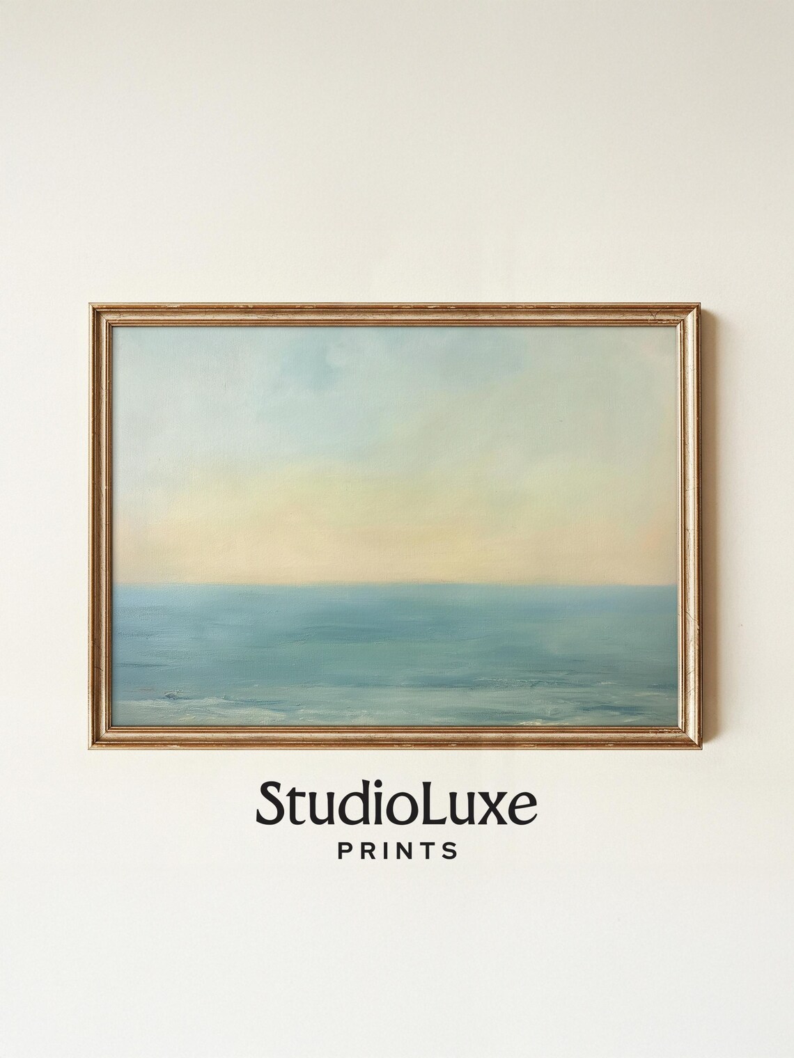 Tranquil Ocean Seascape Poster, Soft Pastel Sky Minimalist Coastal Painting