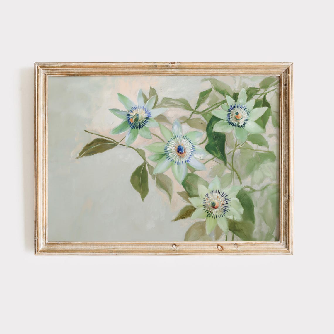 White Passionflower Blossoms Botanical Painting Floral Poster