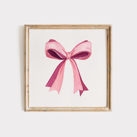 Soft Pink Watercolor Bow Ribbon on Cream Background Square Poster