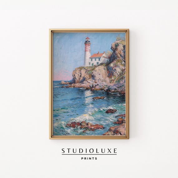 Lighthouse Wall Art Beach Painting Coastal Granddaughter Prints Trendy Apartment Decor