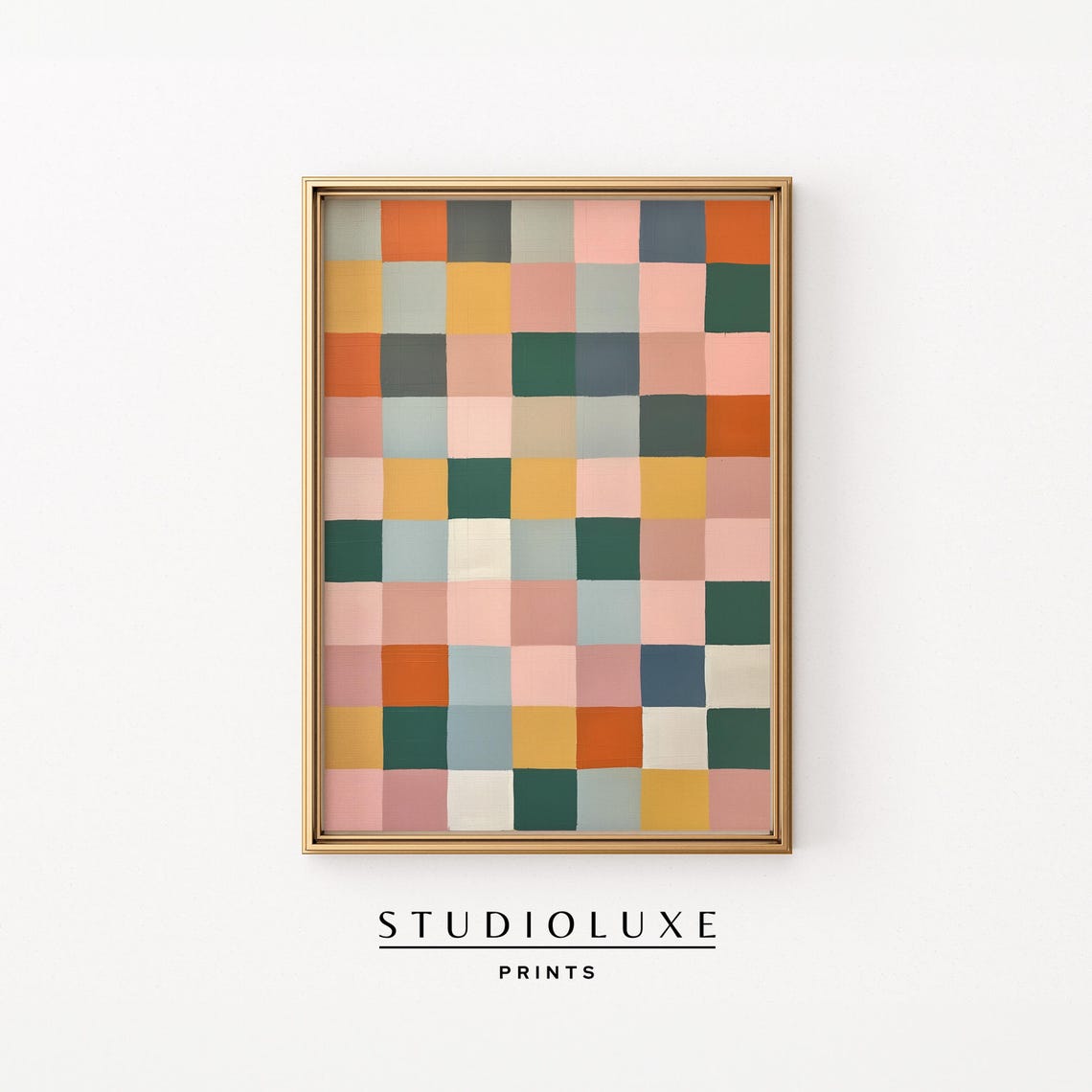 Color Block Checkerboard Poster Mid Century Modern Pastel Abstract