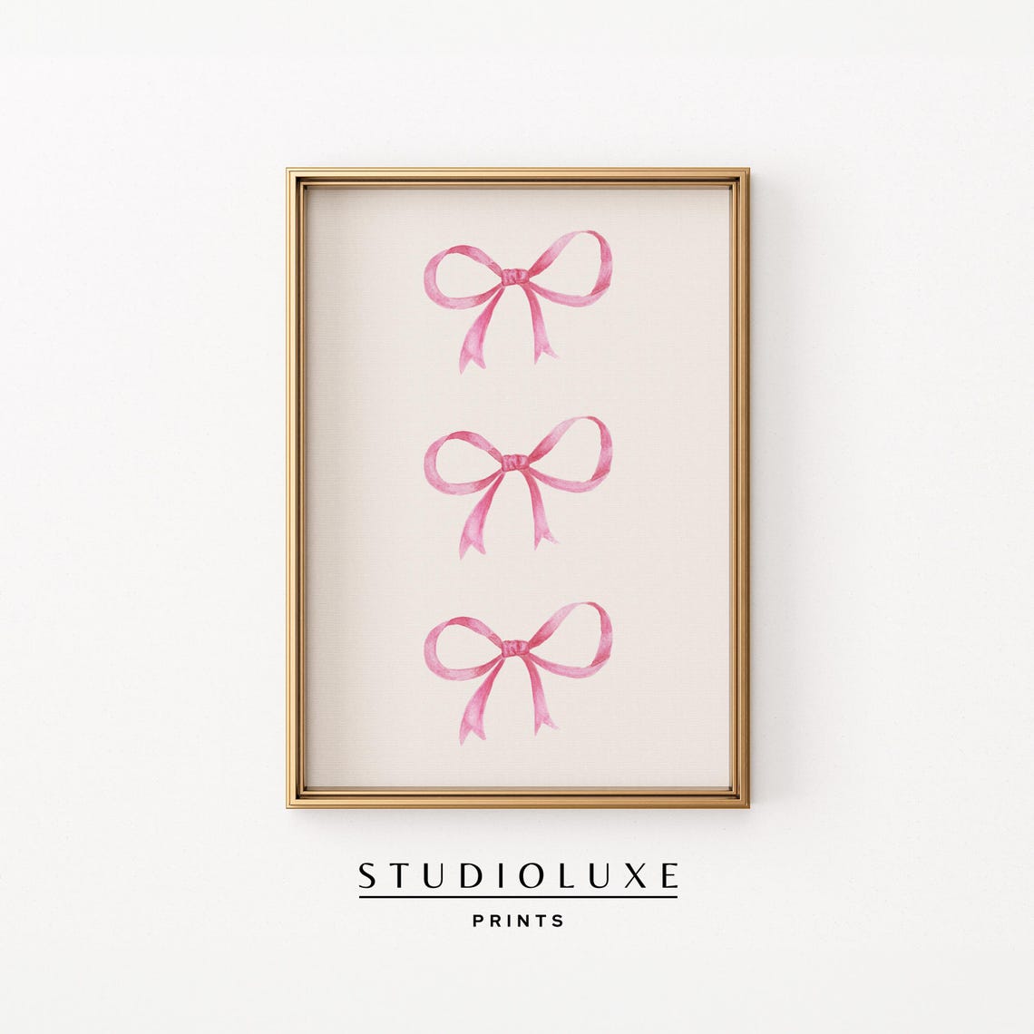 Three Pink Watercolor Ribbon Bows Preppy Nursery Decor Wall Art