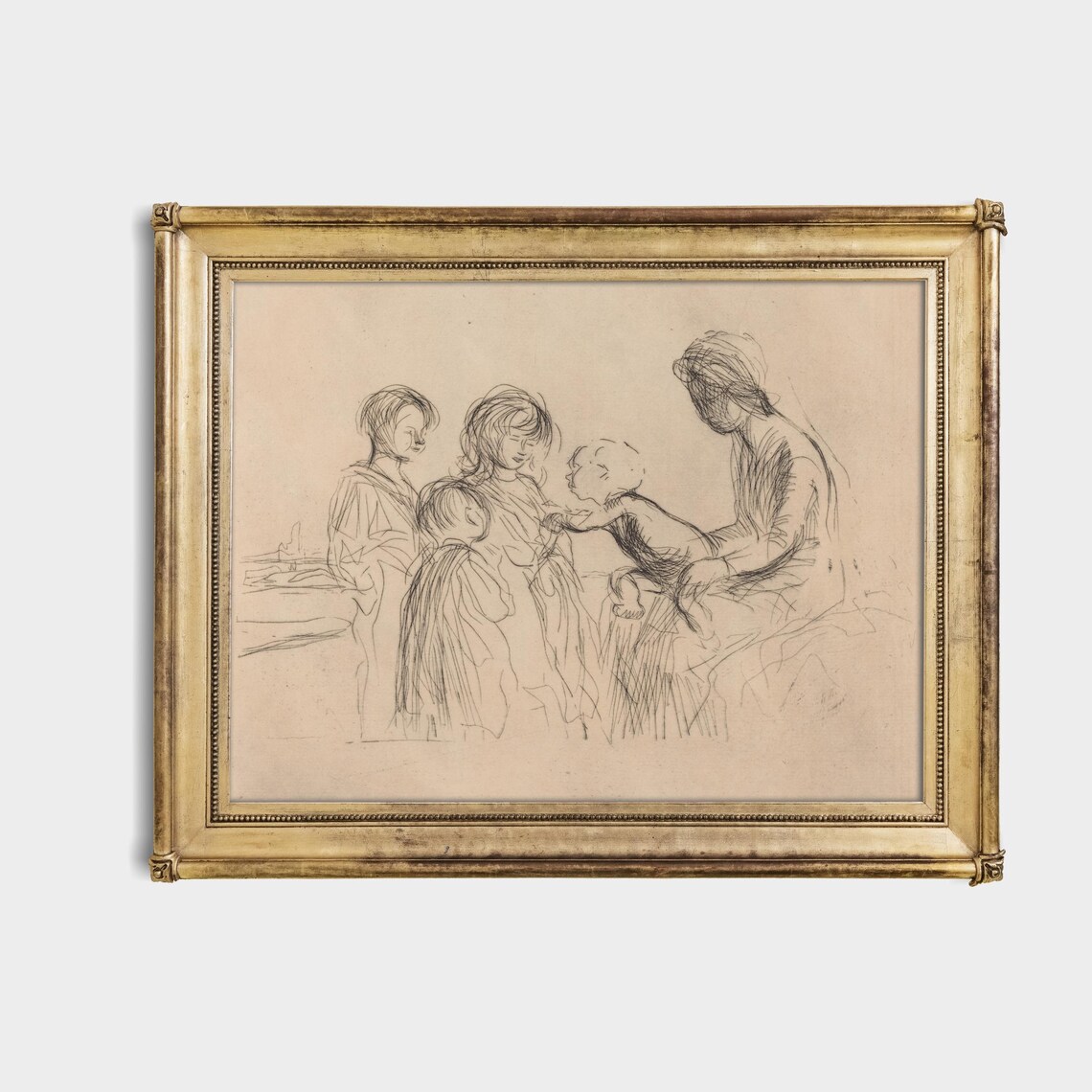 Vintage Mother and Children Pencil Sketch Warm Family Art Poster - Image 4