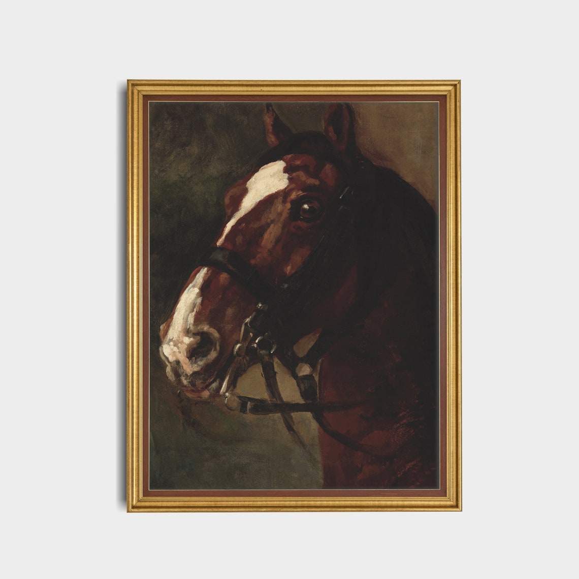 Chestnut Horse Head With White Blaze On Dark Ground Equestrian Poster - Image 5