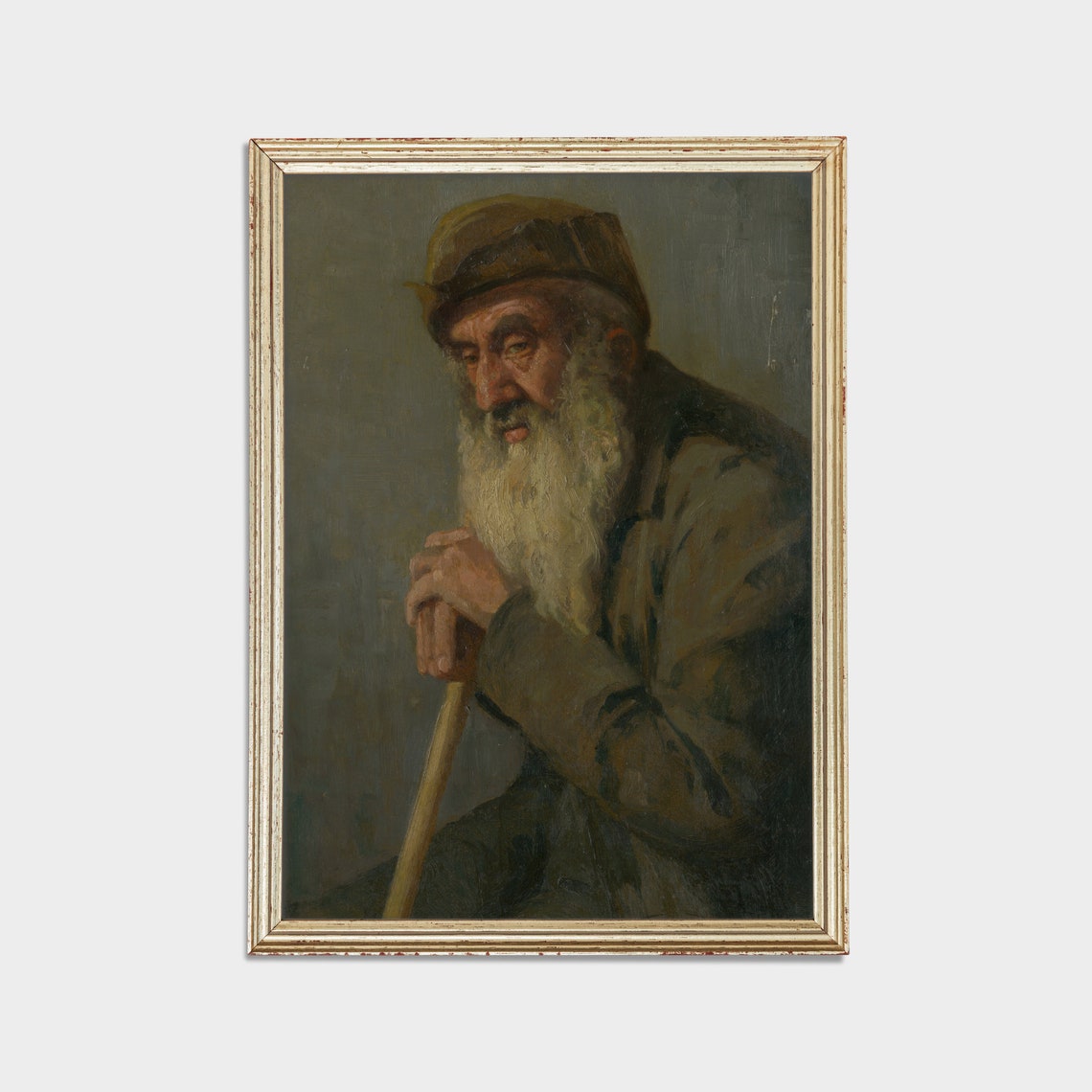 Bearded Old Peasant With Cap Leaning On His Walking Stick Poster - Image 2