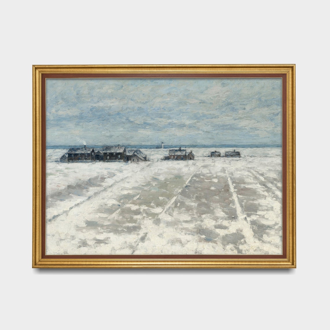 Snow-Covered Coastal Village Huts on Frozen Shore Vintage Poster - Image 3