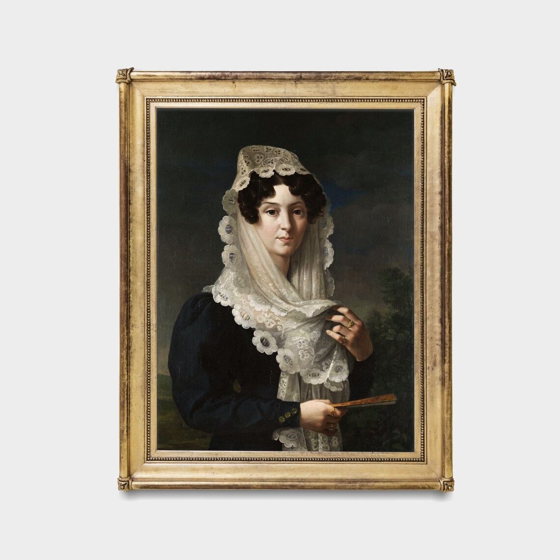 Woman in Lace Mantilla with Fan Vintage European Portrait Poster - Image 3