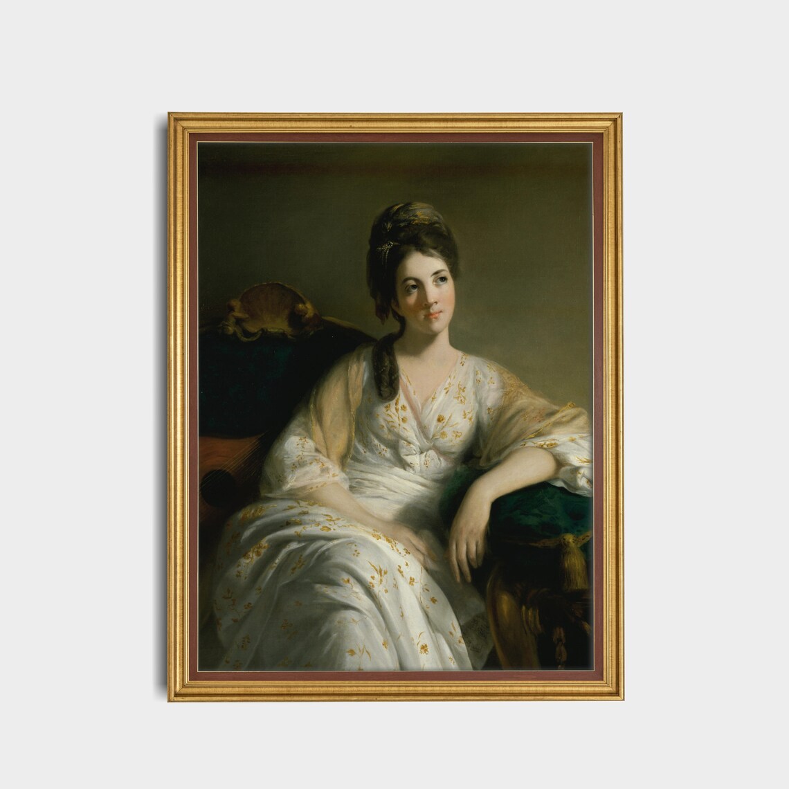 Seated Lady in a White Floral Dress Classical Portrait Poster - Image 4