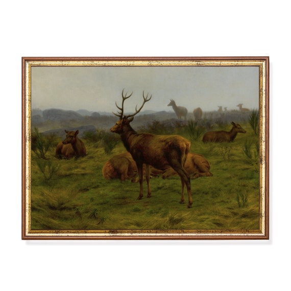 Printed And Shipped Vintage Deer Painting Antique Animal Print Moody Rustic Art Farmhouse Decor Animal Lover Gift Physical Print