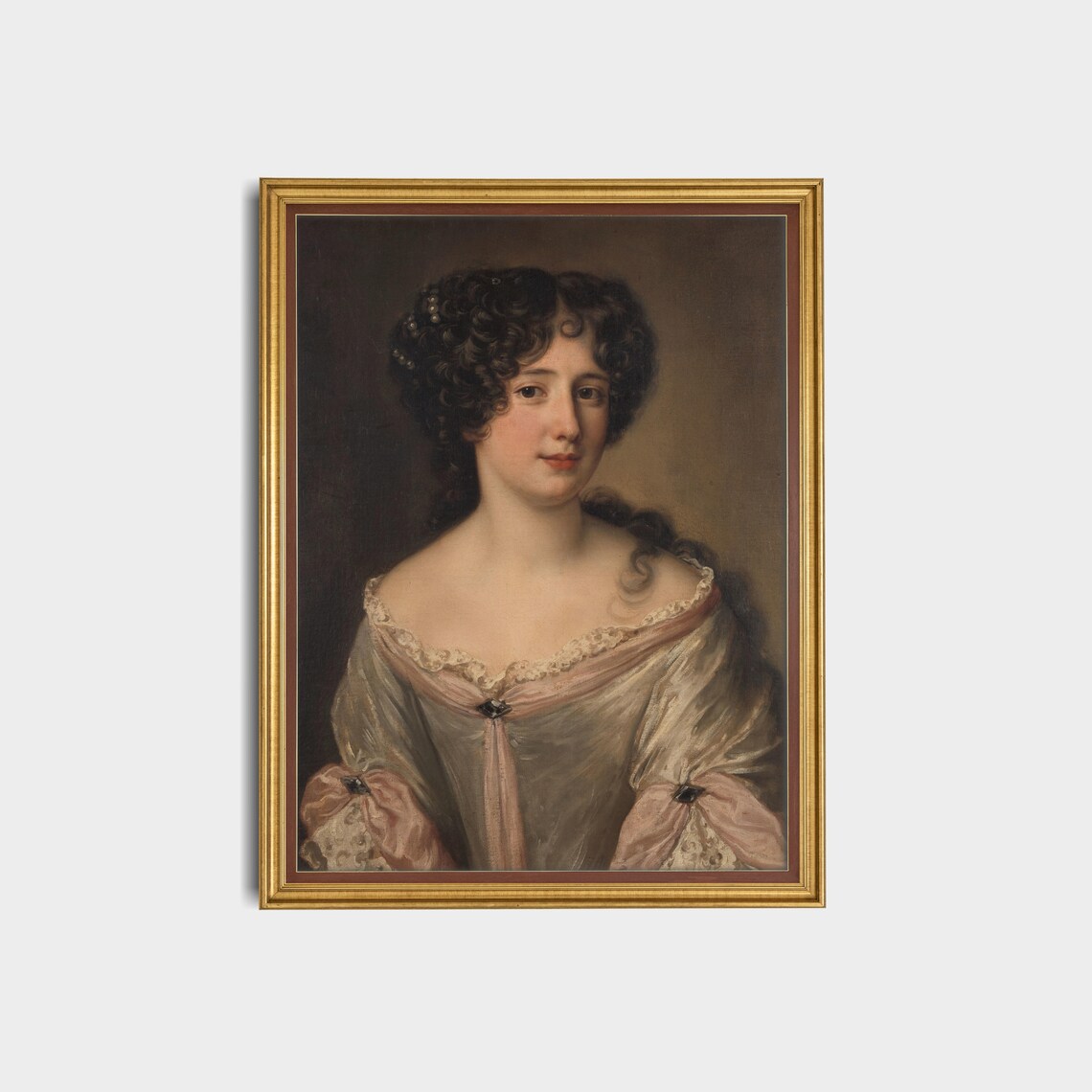 Baroque Woman Portrait with Dark Curls Antique Oil Painting Poster - Image 3