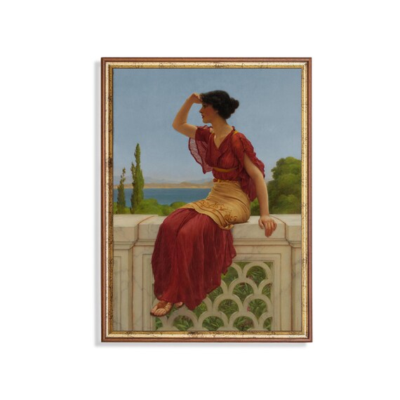 The Signal Woman in Red on Terrace John William Godward Poster