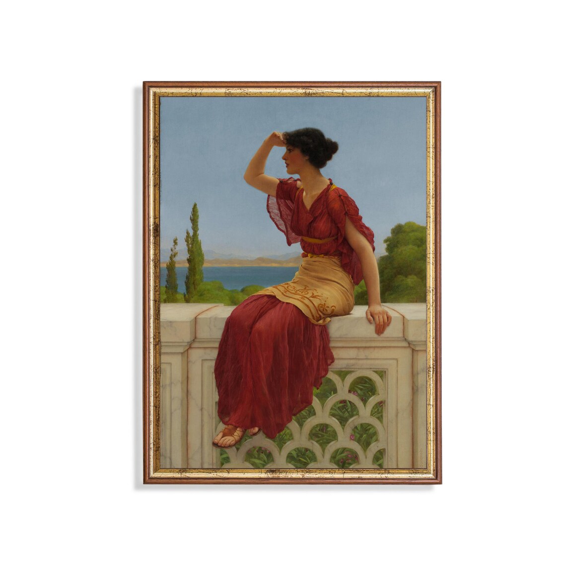 The Signal Woman in Red on Terrace John William Godward Poster