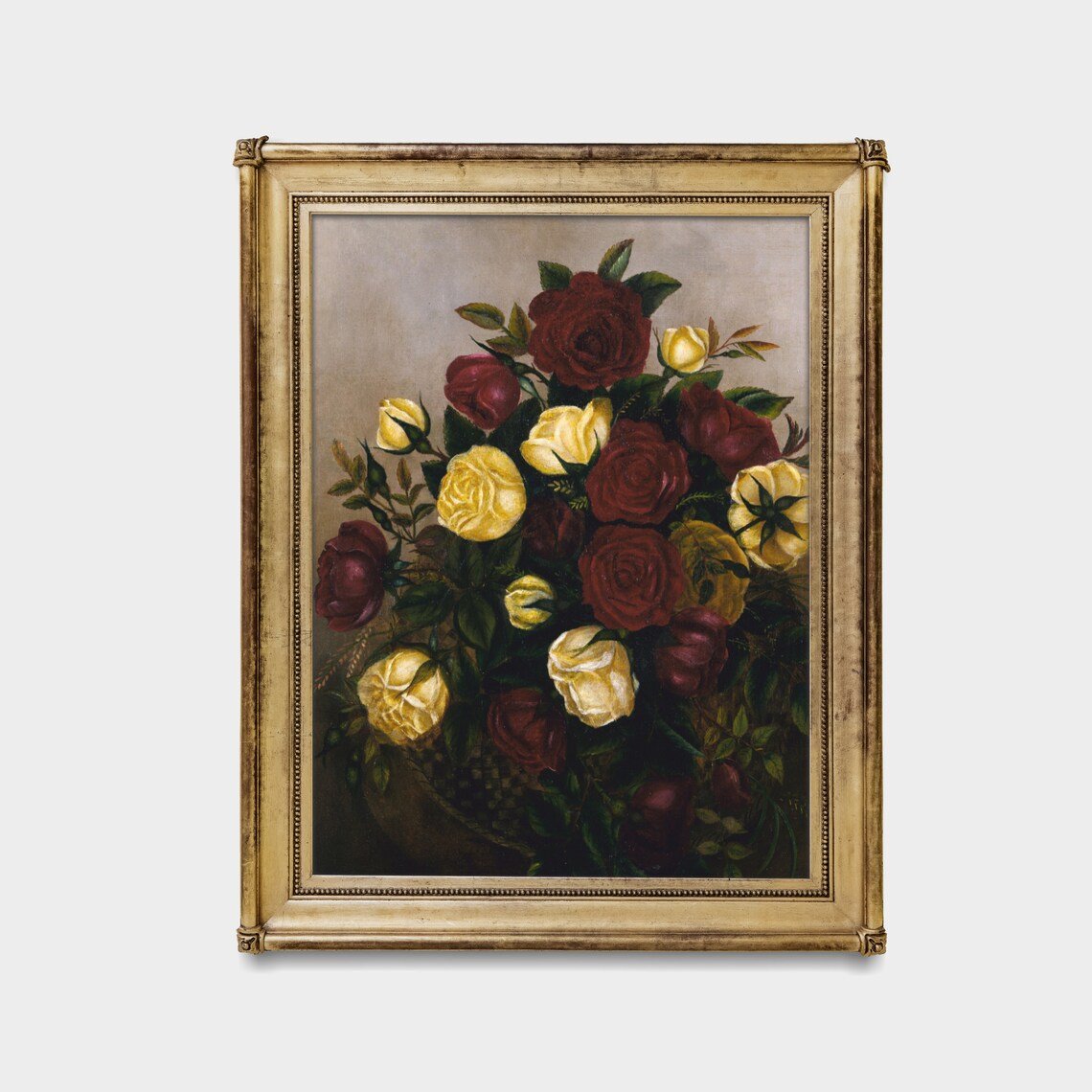 Red And Yellow Roses Bouquet Vintage Floral Still Life Poster - Image 3