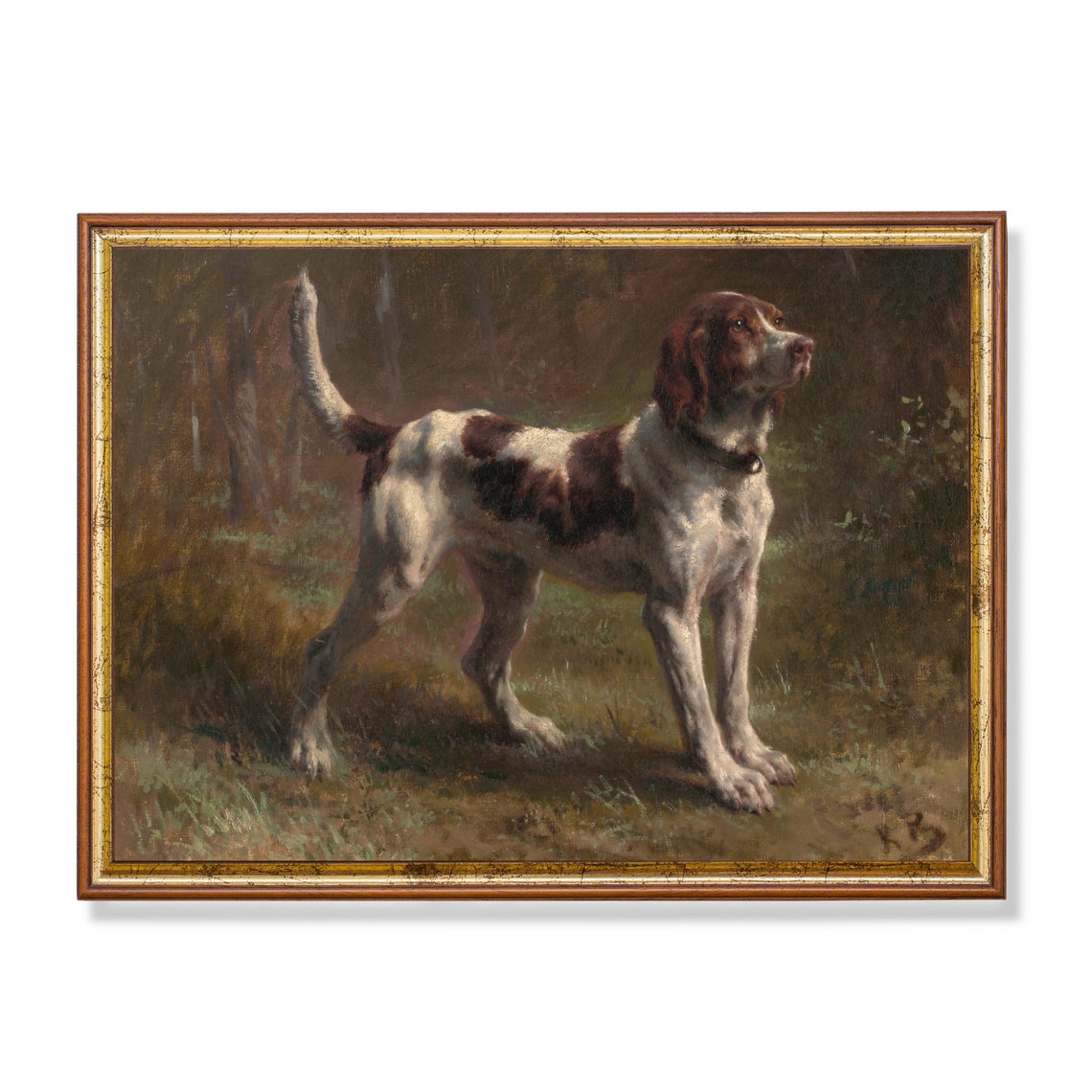 Vintage Dog Painting Antique Dog Portrait Print Moody Rustic Painting Farmhouse Animal Print Wall Art
