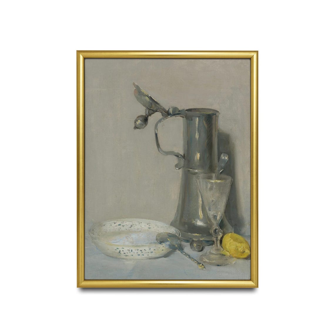Pewter Flagon Still Life With Goblet And Lemon Vintage Poster - Image 2