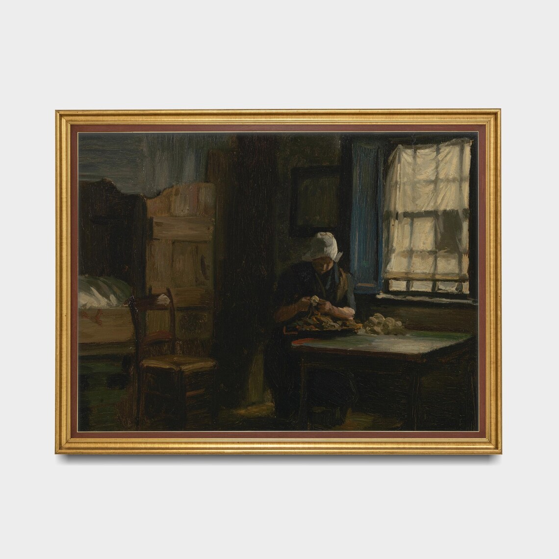 Woman Peeling Potatoes In A Dark Dutch Interior Vintage Poster - Image 5