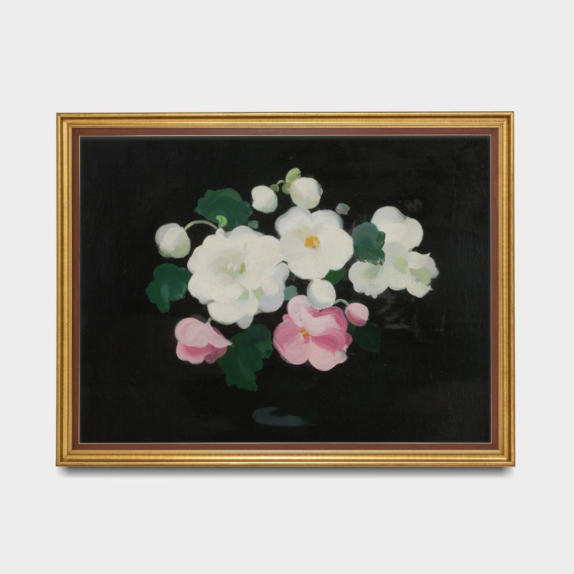 White Pink Wild Roses Black Background Vintage Floral Art Poster - Image 5