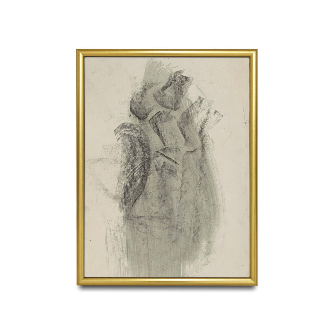 Neutral Gray Abstract Charcoal Sketch Minimalist Wall Poster - Image 2