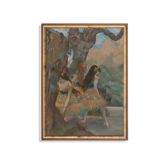Edgar Degas Ballerinas in Green Tutus Backstage Pastel Poster