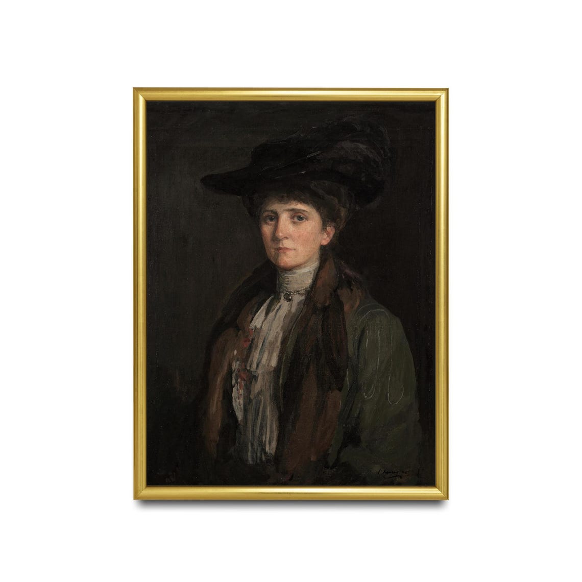 Print And Ship Vintage Portrait Painting Woman Portrait Lady With A Hat Antique Woman Painting Fine Art Mailed Art - Image 2