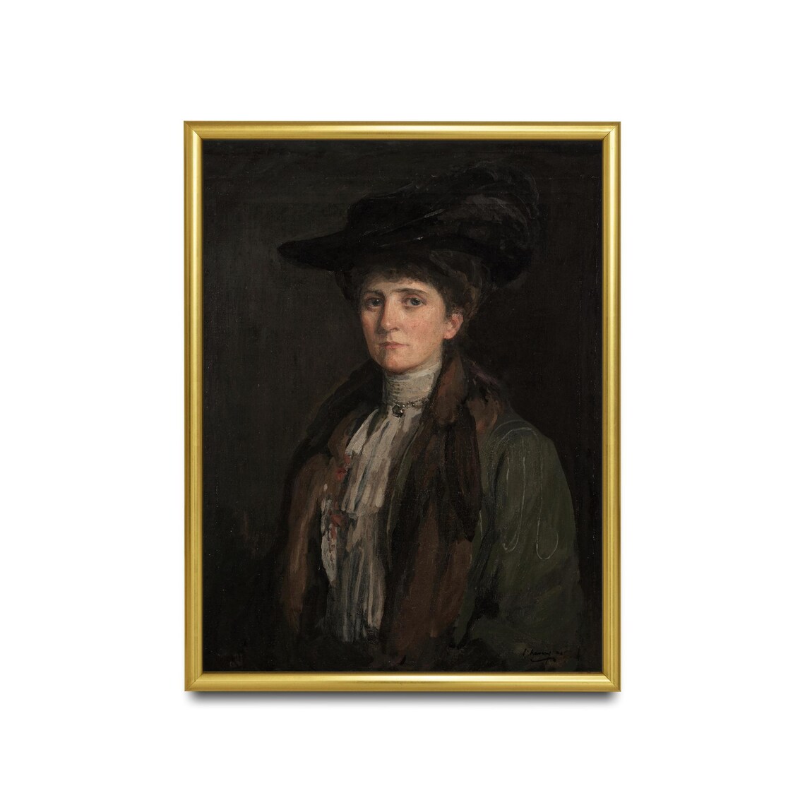 Woman in Dark Hat and Fur Coat Moody Vintage Portrait Poster - Image 2