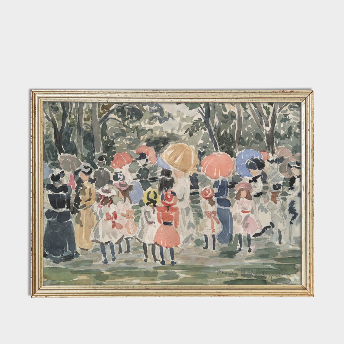 Impressionist Children in the Park Watercolor Painting Scene Poster - Image 3