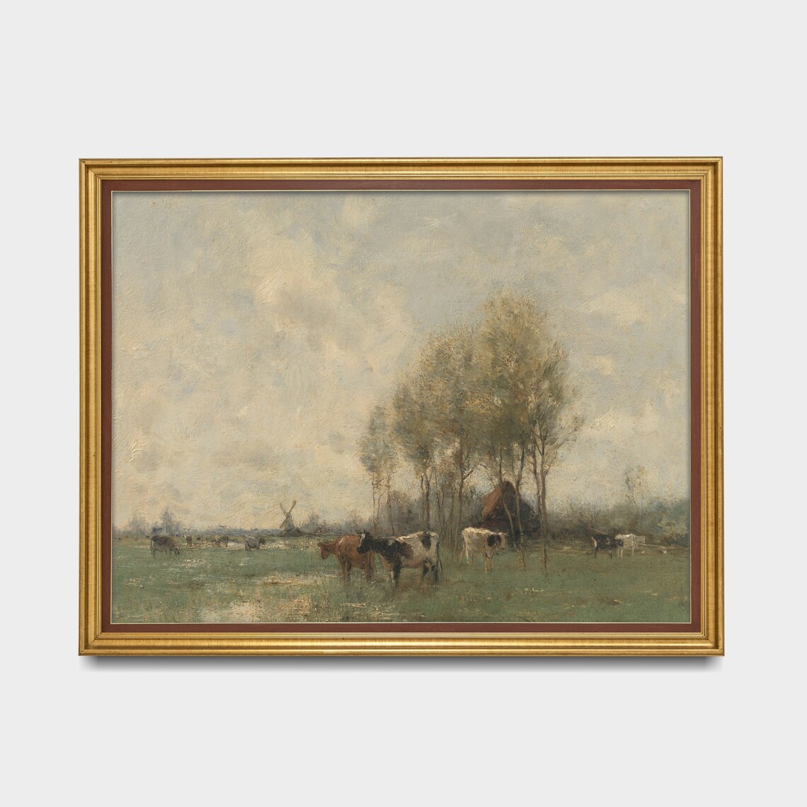 Vintage Country Landscape with Grazing Cattle Art Print - Image 3