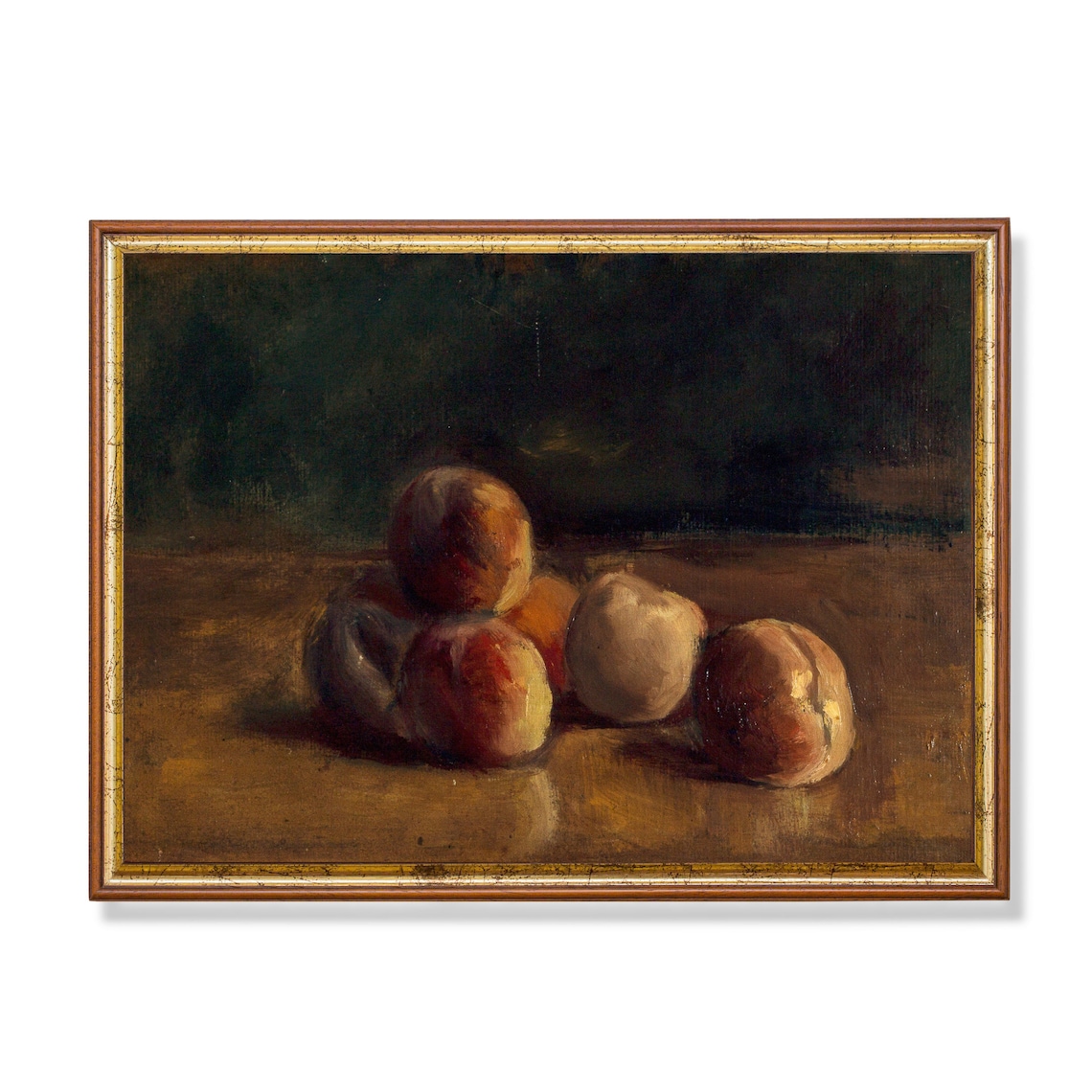 Moody Still Life with Five Peaches Antique Oil Painting Kitchen Poster