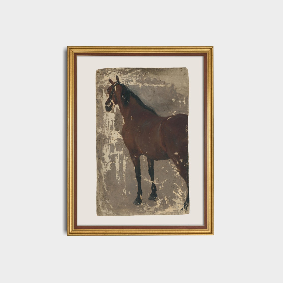 Standing Bay Horse Loose Brush Study Vintage Equestrian Poster - Image 3