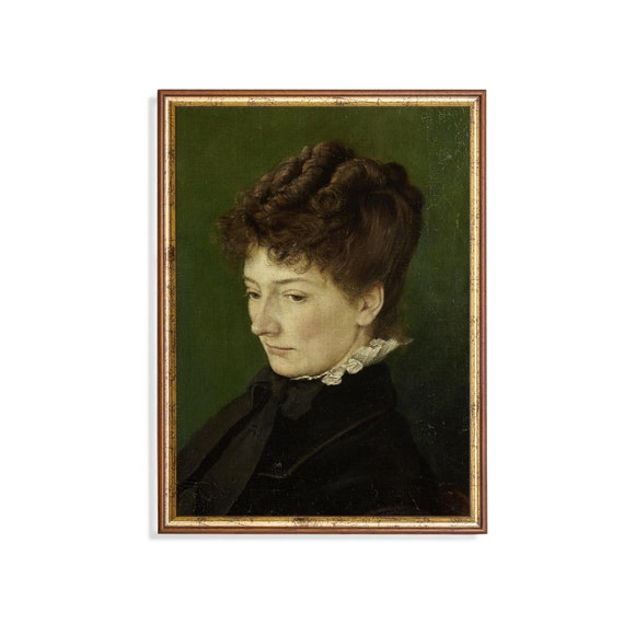 Vintage Portrait Painting Antique Woman Portrait Moody Rustic Fine Print Wall Art Classic Oil Painting