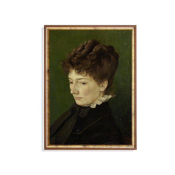 Woman in Black Dress with Curly Hair Vintage Portrait Poster