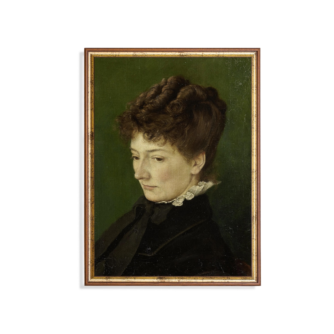 Woman in Black Dress with Curly Hair Vintage Portrait Poster