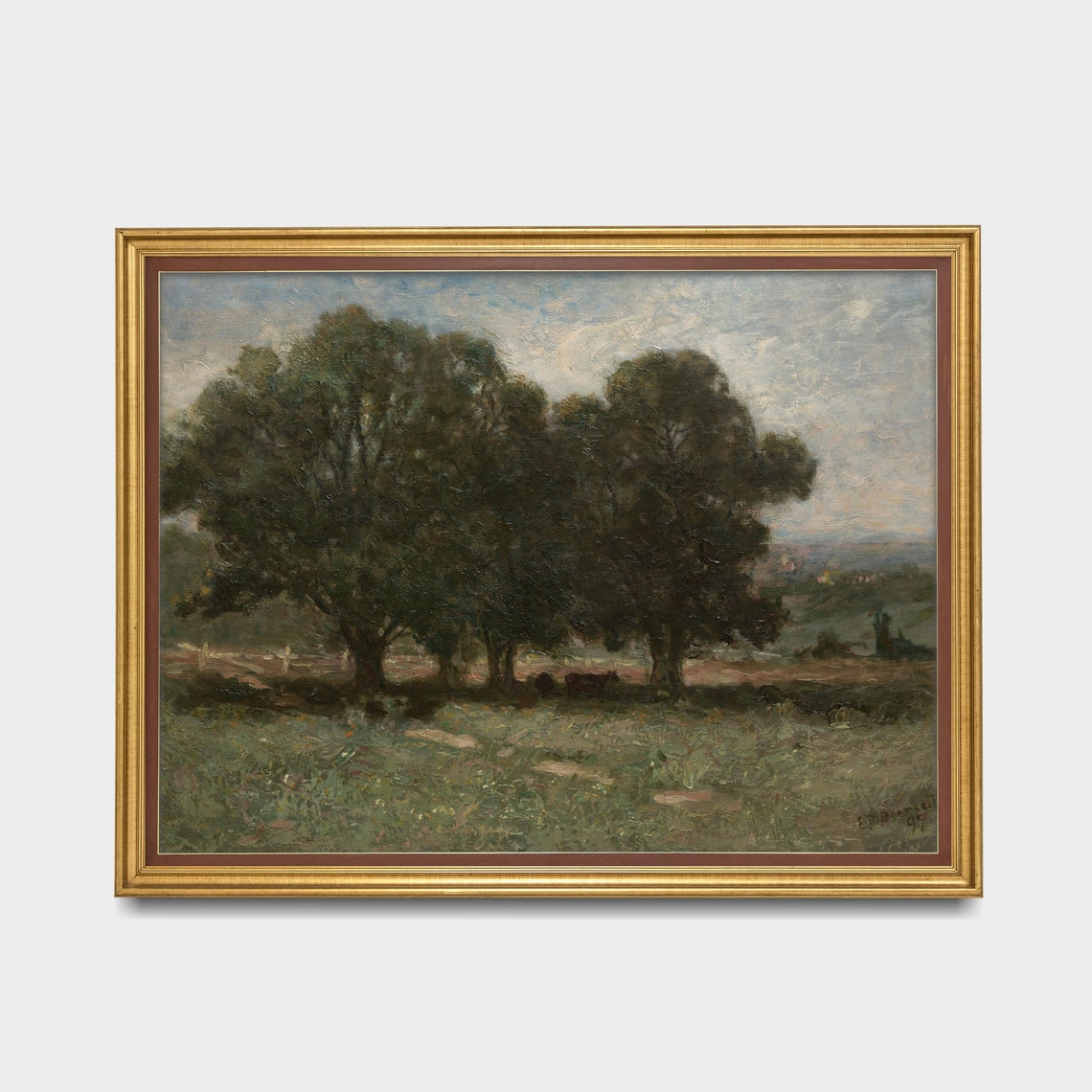 Majestic Oak Trees Sheltering Grazing Cows Vintage Pastoral Poster - Image 3