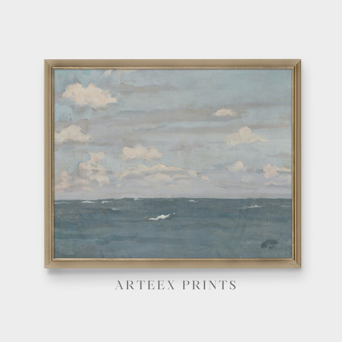 Calm Blue Sea under Cloudy Sky Minimalist Vintage Seascape Poster - Image 4