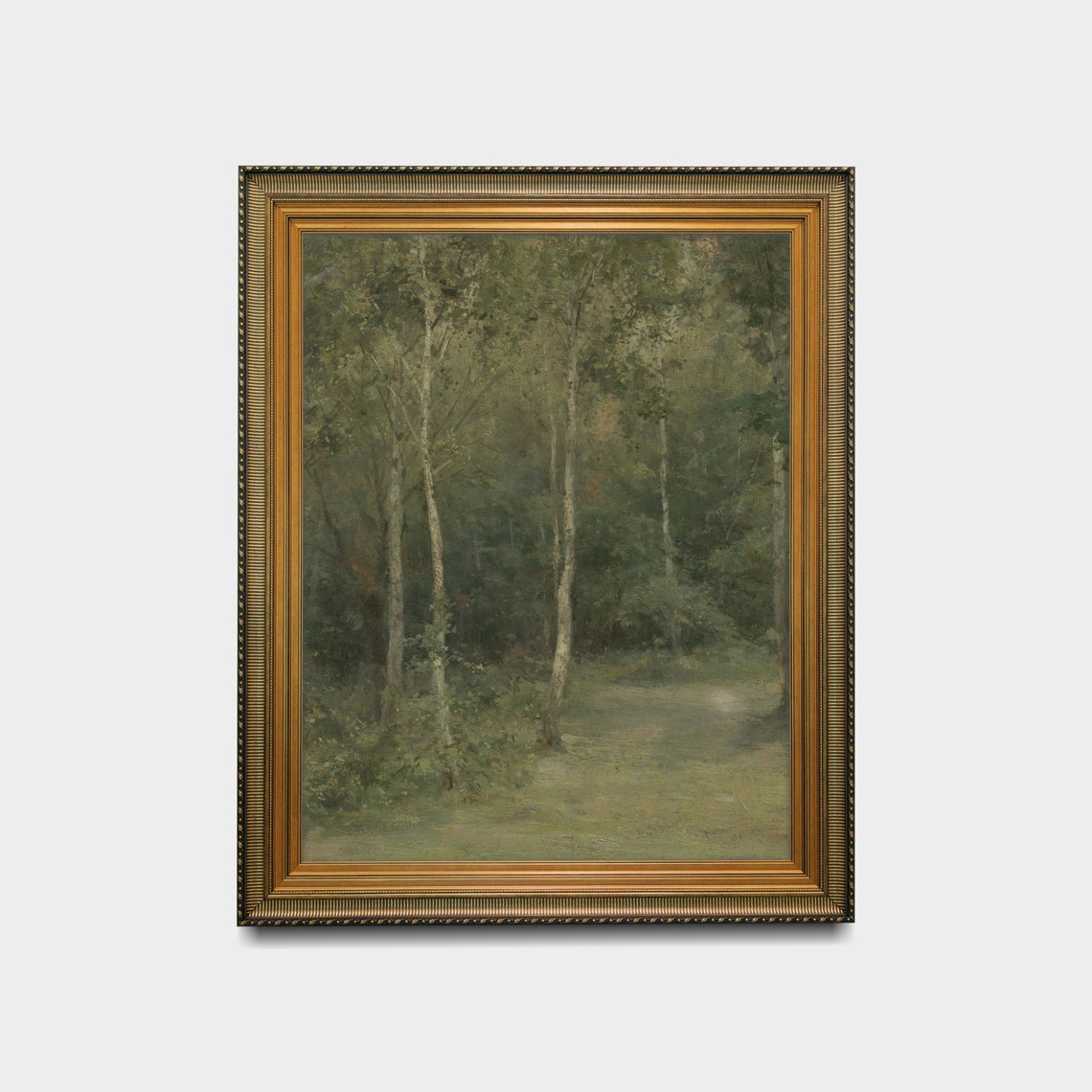 Misty Birch Forest Interior Green Woodland Scene Vintage Poster - Image 2