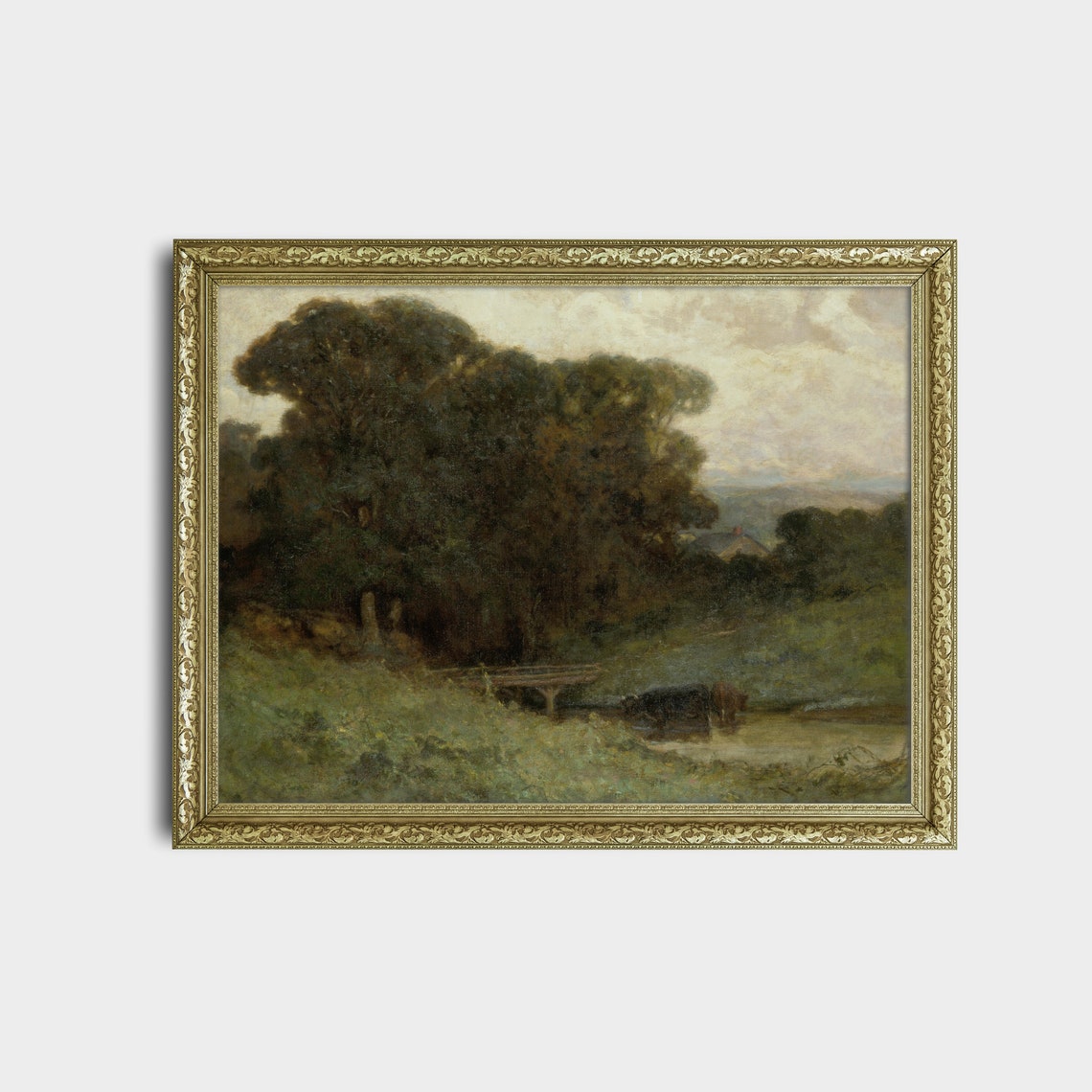 Barbizon Forest Stream with Drinking Cattle Moody Landscape Oil Print - Image 2