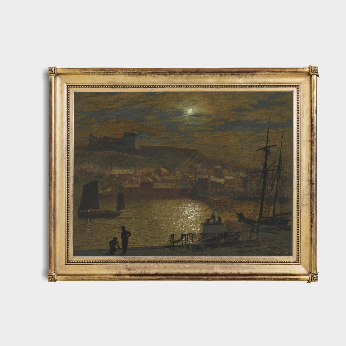 Moonlit Harbor With Abbey Ruins Atop the Cliff Vintage Poster - Image 4