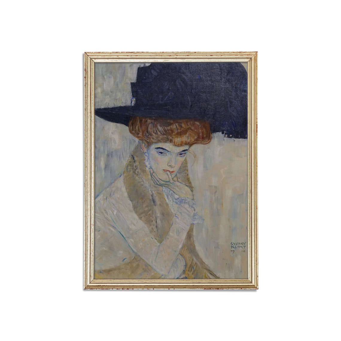 Woman in a Black Feather Hat Gustav Klimt 1910 Portrait Poster - Image 3