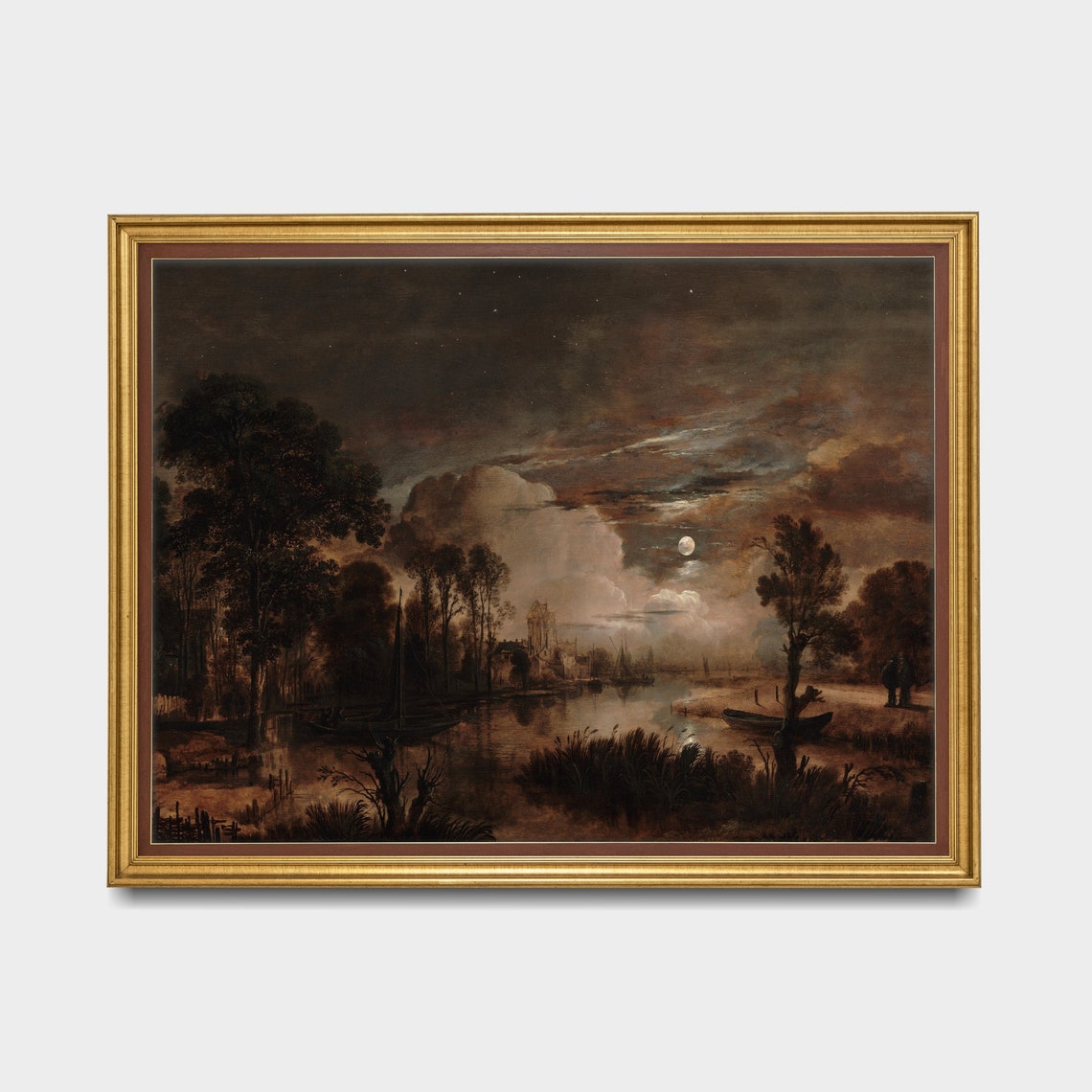 Moonlit River Landscape With Boats Under a Cloudy Night Poster - Image 5