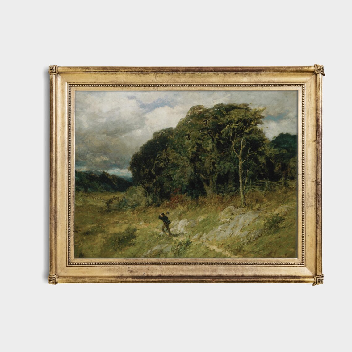 Lone Woodcutter in a Windswept Meadow Antique Moody Landscape Poster - Image 3
