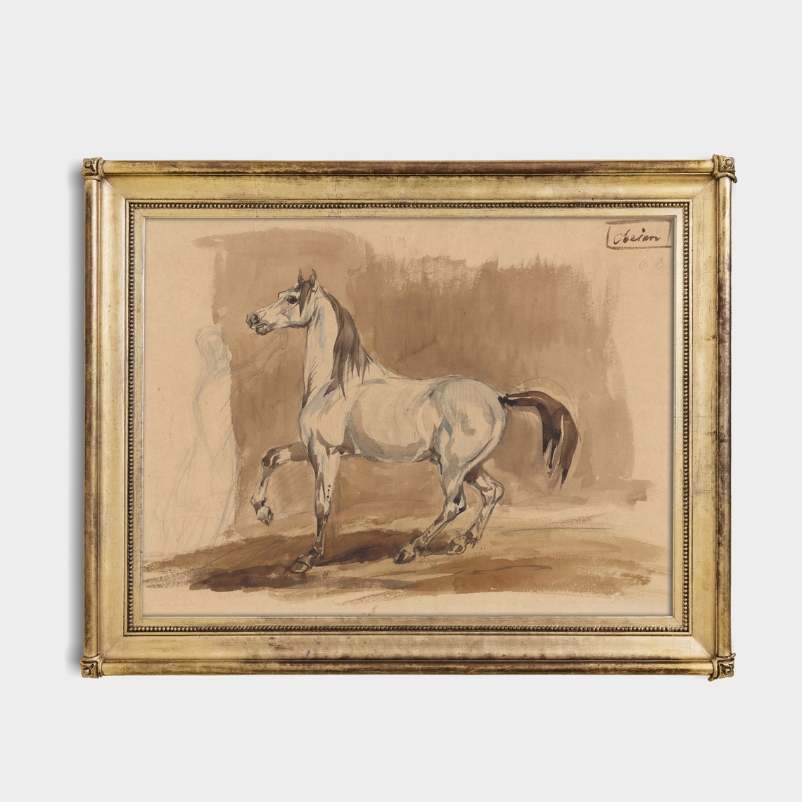 Grey Arabian Horse Prancing in Watercolor Study Equestrian Poster - Image 3