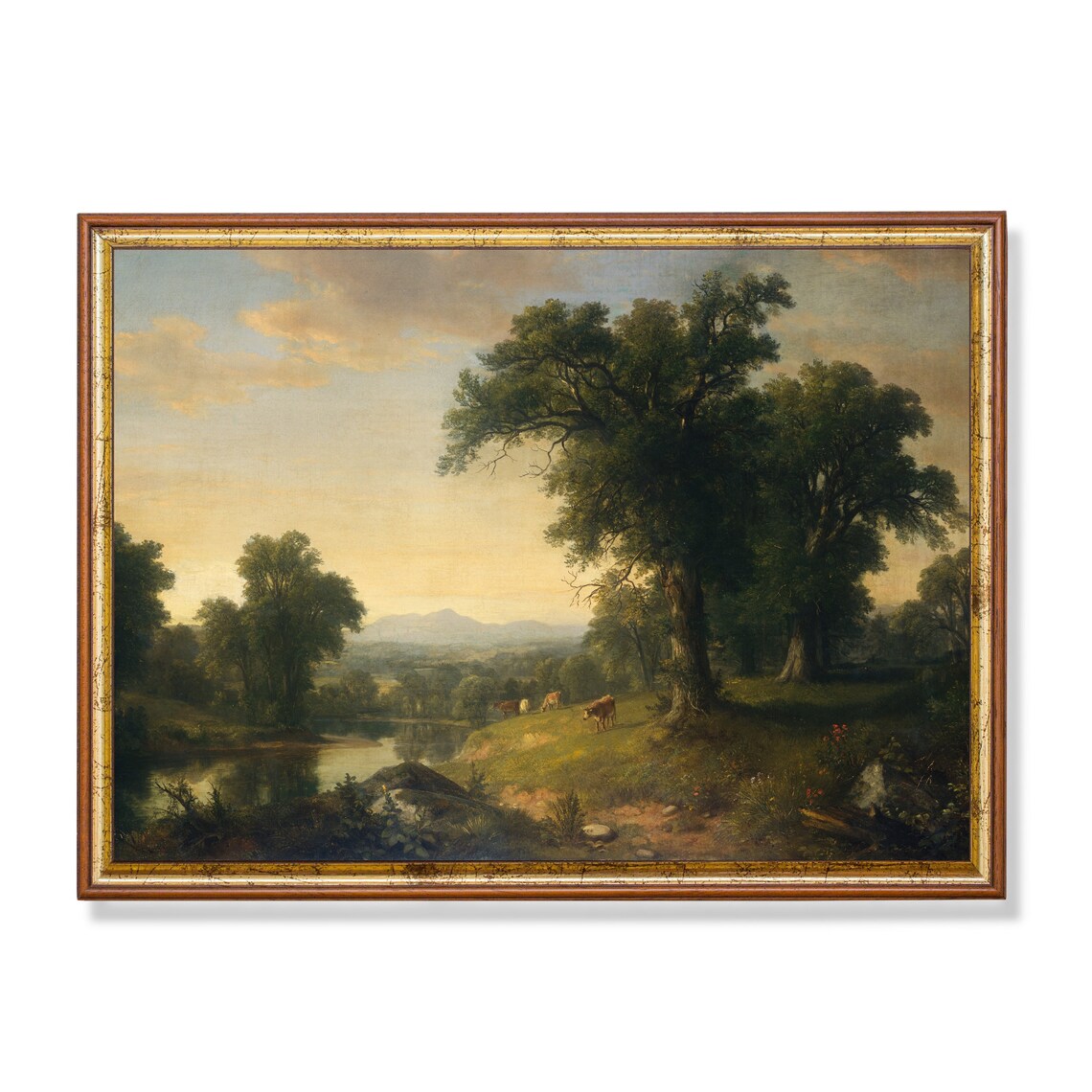 Vintage Country Landscape Cow Art Print, Farmhouse Decor