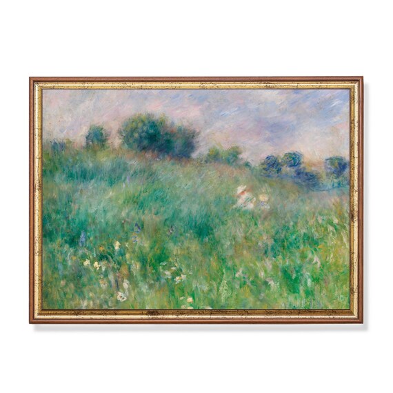 Impressionist Green Meadow Wildflowers Strolling Figures Landscape Poster