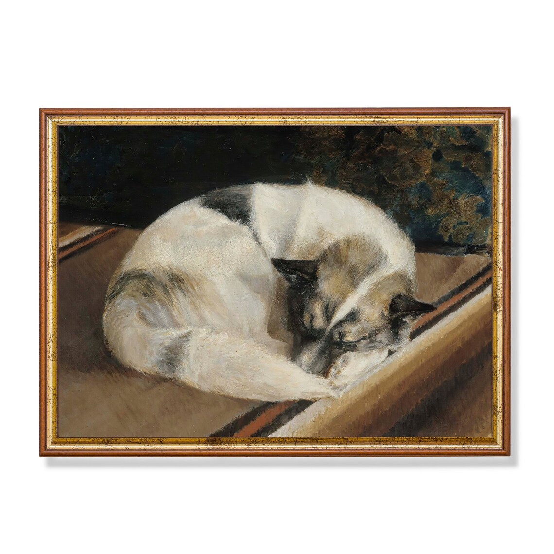 Sleeping Dog Curled Up on a Couch Cozy White Dog Vintage Pet Poster