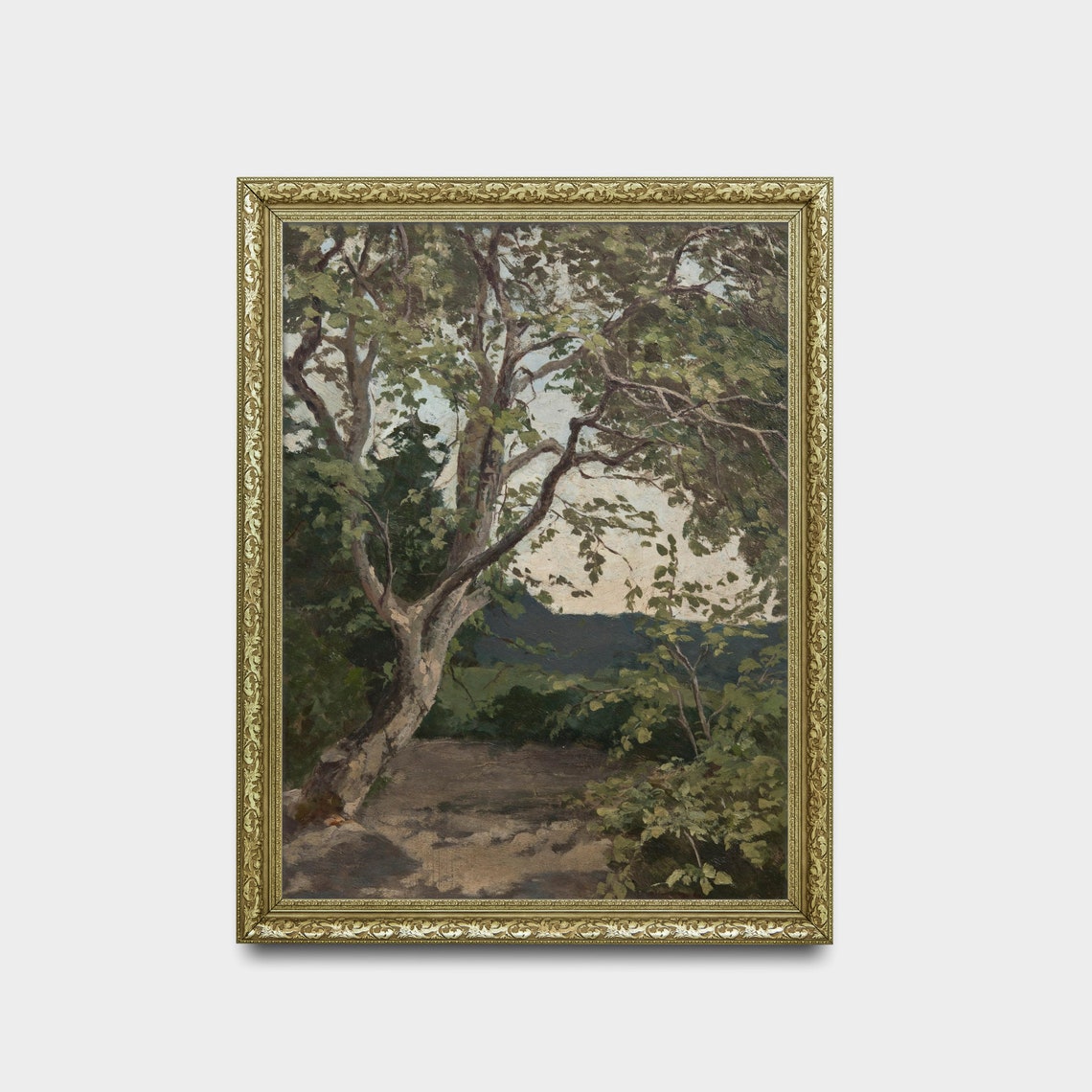 Tall Leaning Tree in a Shady Green Grove Antique Landscape Poster - Image 2