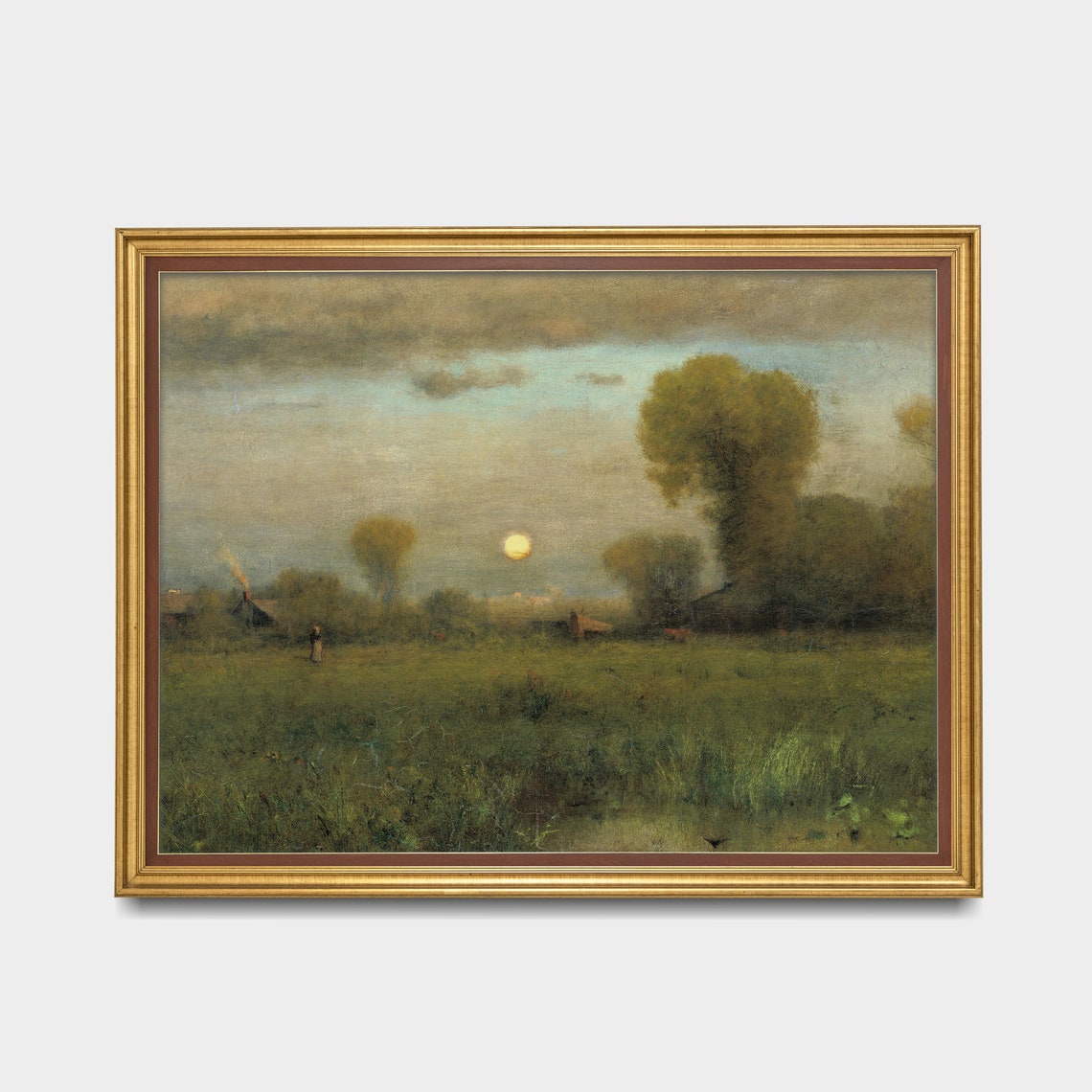 Moonrise Over a Quiet Meadow Vintage Tonalist Landscape Poster - Image 3