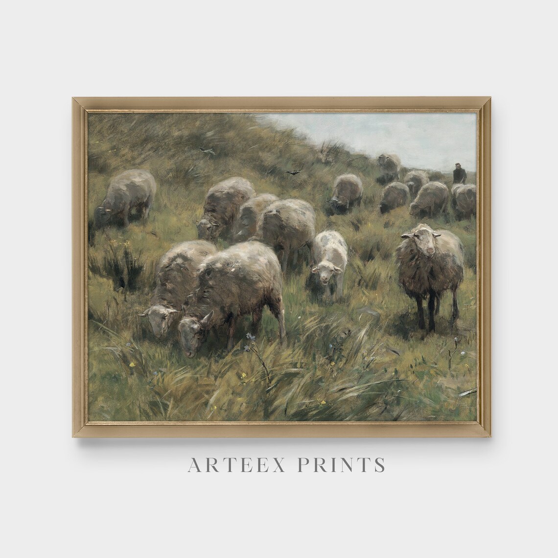 Vintage Sheep Landscape, Rustic Farm Field Art Print - Image 3