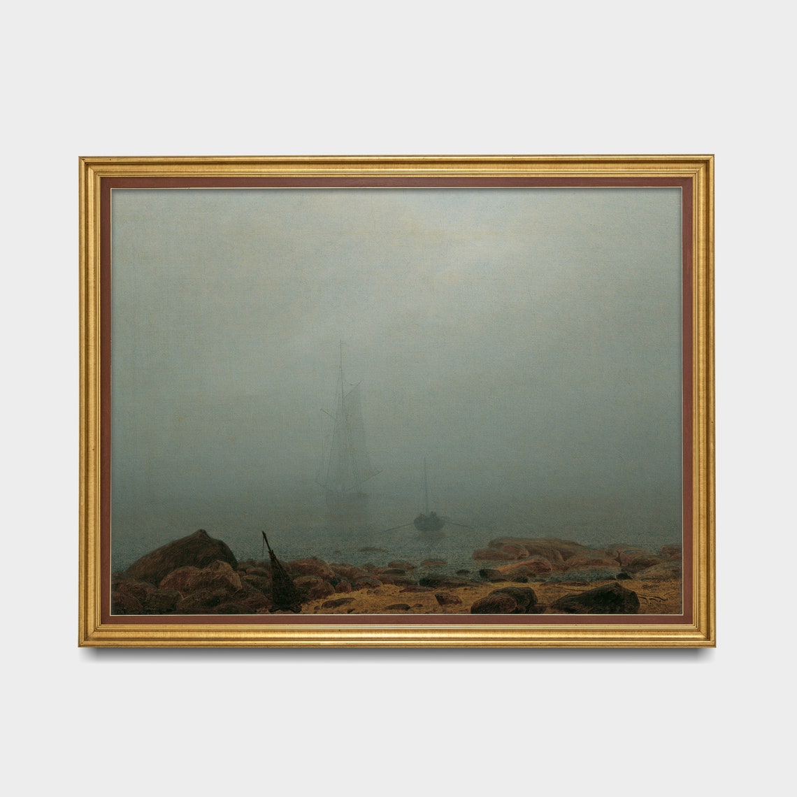 Tall Ship in Fog off a Rocky Shore Vintage Moody Seascape Poster - Image 2