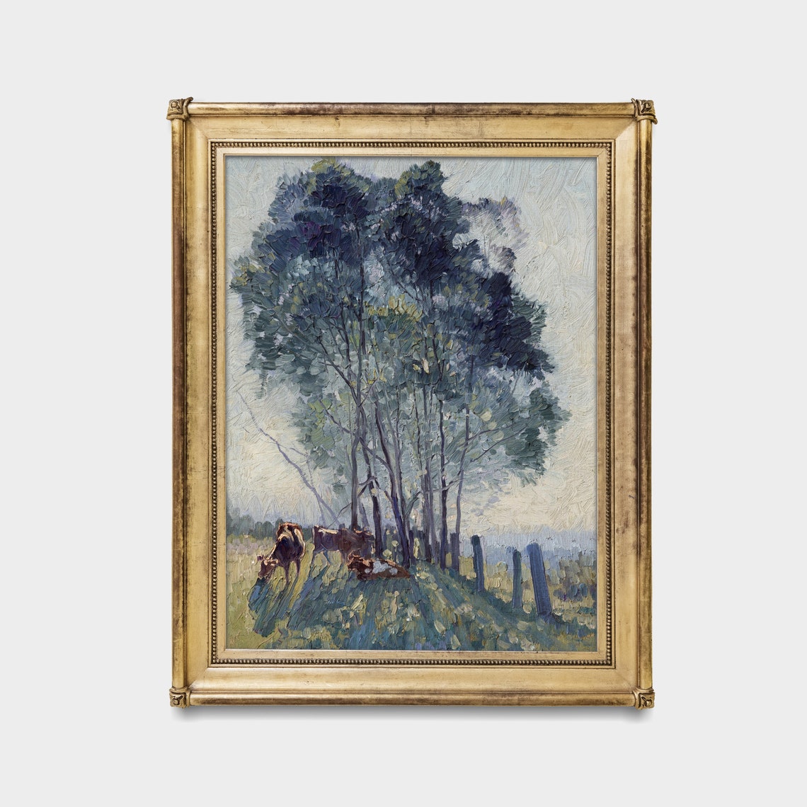 Cows Grazing Beneath Tall Trees in Soft Morning Light Poster - Image 4